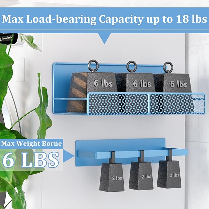 Magnetic Shelf for Washing Machine 4-Pack: Widen Magnetic Laundry Organizer (5"-6") with Hanger Organizer, Strong Magnet, Rust Proof, Heavy Duty Magnetic Spice Rack for Refrigerator (Blue)