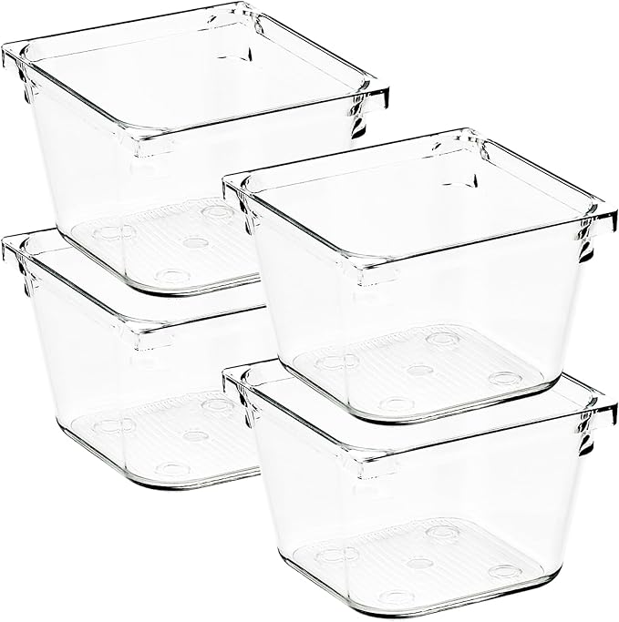 Ravinte Decor 4 Pack Drawer Organizer - 3" X 3" Clear Acrylic Storage Bins with Non-Slip Pads, Versatile Desk Tray for Makeup, Jewelry, Kitchen, Bathroom, and Office Organization