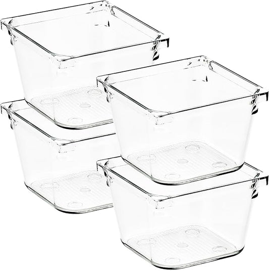 Ravinte Decor 4 Pack Drawer Organizer - 3" X 3" Clear Acrylic Storage Bins with Non-Slip Pads, Versatile Desk Tray for Makeup, Jewelry, Kitchen, Bathroom, and Office Organization