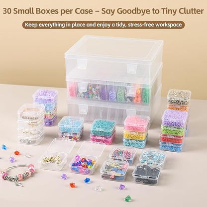 Bead Organizer Box, 62 Pcs Clear Bead Storage Containers, Craft Organizers and Storage with Hinged Lids and Labels, Small Plastic containers for DIY Jewelry, Seeds, Diamond Painting, Small Parts