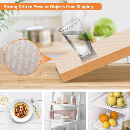Shelf Liners for Kitchen Cabinets Refrigerator Liners Waterproof & Oil-Proof Kitchen Cupboard Liner Non-Slip Drawer Mats EVA Material Non Adhesive Fridge Liner for Shelves Diagonal Pattern Clear