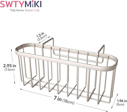 SWTYMIKI Sponge Holder for Kitchen Sink with Partition, Movable Kitchen Sink Caddy with Compact Size Rustproof and Waterproof Hanging Sponge Caddy for Double Bowl Sinks,Sand Nickel