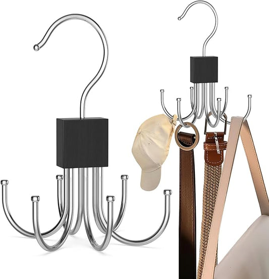 Multi-Purpose Rotatable Belt Hanger & Organizer for Closet - Space-Saving Storage for Belts, Bras, Hats, Tank Tops, Ties, Scarves, and Purses