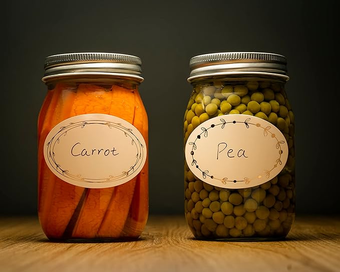 MONEST Waterproof & Oil Resistant Jar & Lid Stickers - Pantry/Canning, Spice & Bottle Labels (Golden Flower 2x3)