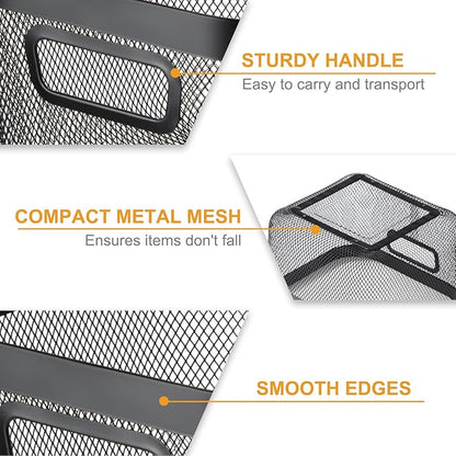4 Pack Metal Mesh Basket with Hollow Handles Black Wire Storage Bin for Organizing Stackable Metal Fine Mesh Basket for Pantry Bathroom Kitchen Cabinets Shelves (Medium and Large)