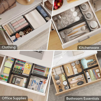Lifewit 14 Pack Drawer Dividers 4" High, 11-17" Adjustable Drawer Organizers for Clothes, Expandable Dresser Separators in Bedroom/Bathroom/Kitchen/Fridge/Office Organization and Storage, Black