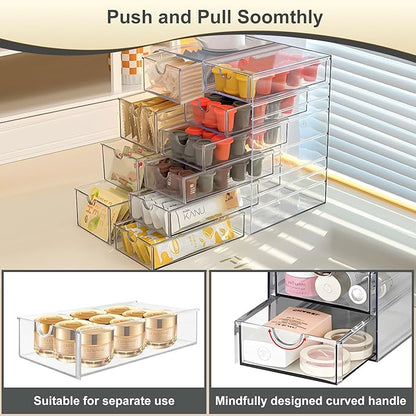 Acrylic Drawer Organizer with 10 Drawers, 2 Set Craft Organizers and Storage, Clear Storage Drawers, Desk Drawer Organizer for Vanity, Office Supplies, Jewelry, Pen