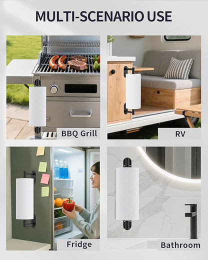 Paper Towel Holder Under Cabinet, Self Adhesive or Wall Mount for Kitchen Bathroom, Stainless Steel Paper Towel Holders with Damping Effect, Single Hand Operable (Matte Black)