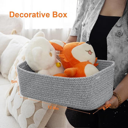 Small Storage Baskets for Organizing, Woven Storage Bins for Shelves, Gift Basket Empty, Cute Decorative Closet Organizer, Baby Rope Basket, Dog Toy Storage, 12.6x8.2x5”, 3Packs Mixed Gray