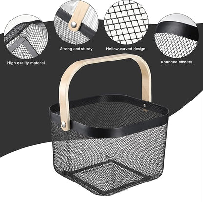 Roshtia 6 Pcs Metal Mesh Steel Basket with Handle, Rustic Square Wire Harvest, Shopping Baskets for Retail Store Garden Bathroom Kitchen(9.65 x 9.65 x 7.09 Inch,Black)