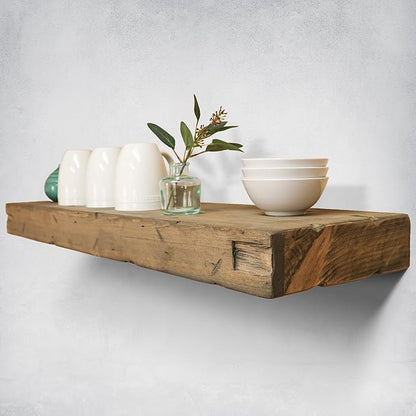 Urbandi Rustic Distressed Floating Shelves, Set of 2, Handmade Out of Pine Wood, 3 Inch Thick, Made in USA (Aged Barrel, 36Lx3Hx6D)
