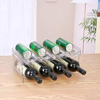 Keerte Acrylic Wine Rack for 8 Bottles/Cups - Freestanding Clear Modern Cabinet, Adjustable Shelves Compact Bar Organizer for Office, Kitchen, Dining - Lightweight Shatter-Resistant