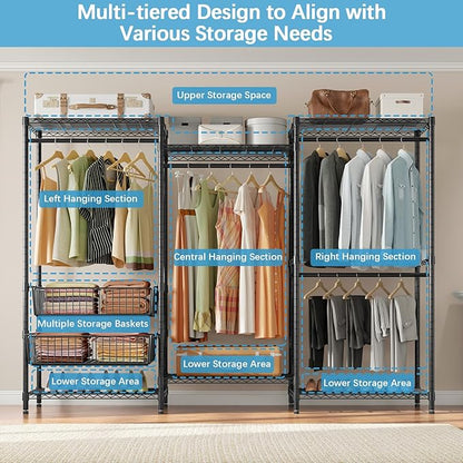 VIPEK V10C Portable Closets Heavy Duty Clothes Rack with Slid Basket, Covered Wardrobe Closet, Black Clothing Rack with Black Fabric Cover, Adjustable Closet Storage Rack 70.1" Lx17.3 Wx76.4 H