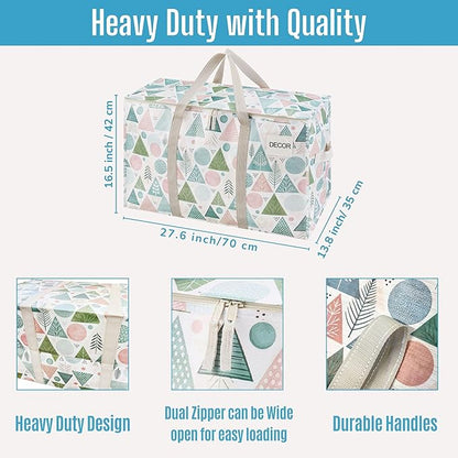 VENO 4 Pack Moving Bags and Large Christmas Storage Bins with lids. Alternative to Moving Boxes, Packing Supplies for College. Extra Large Heavy Duty Totes for Packaging (Pastel Forest, 4 Pack)
