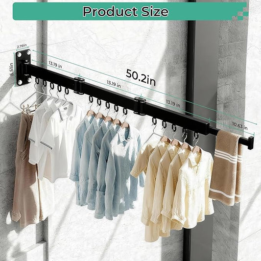 Wall Mounted Drying Rack,Foldable and Rotatable Clothes Drying Rack, Triple Folding Hanger Saves Space,Suitable for Cloakroom,Balcony, Bathroom,The Maximum Load Bearing 50kg (Black)