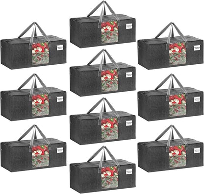 VENO 10 Pack Heavy Duty Moving Bags, Christmas Storage Bins with Lids, Transparent Window Design, Alternative to Moving Boxes, Storage Bags for Clothes, Blankets, Comforters, Pillows (Gray, 10 Pack)