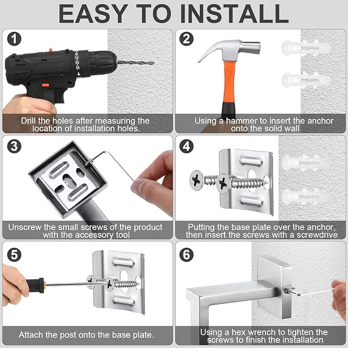 Gisafai 20 Pcs Silver Bathroom Hardware Accessories Set 23.6 Inch Bath Towel Bar Kit Stainless Steel Bathroom Hardware Set Towel Racks Ring Robe Hooks Paper Holder for Wall Mounted