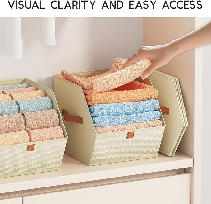 Fabric Closet Storage Cubes - 8 Pack Square Storage Bins with Dual Handles for Clothes, Towels, Toys, Cube Storage Organizers for Bedroom, Nursery, Shelves, Closet, Small Spaces, Light Beige