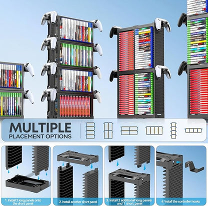 Kytok Video Game Disc Rack Tower Video Game Storage Universal for PS5/PS4/ XBOX One/Series/Nintendo Switch Game, Game Organizer Shelf Display Stand for Wall Mount/Desk/Floor with Controller Holder