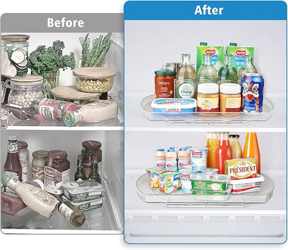 FIRJOY Lazy Susan Turntable for Refrigerator, Square Turntable Organizer for Fridge Cabinet, Pantry, Countertop (15.3" x 11.1" Rectangle 2 Pack - Clear)