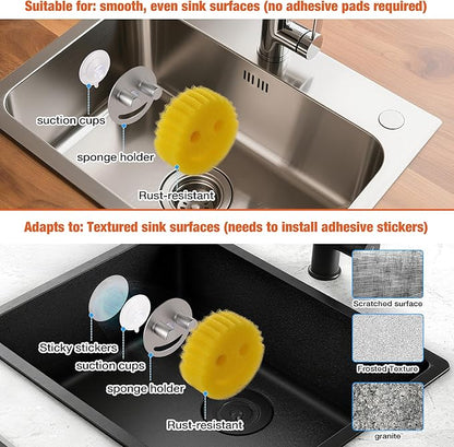 Smiley face sponge holder, kitchen Sink Caddy Organizer with Suction cup,Made of rust-proof aluminum that never rusts for Mommy & Daddy Sponges silvery (2-Pack）