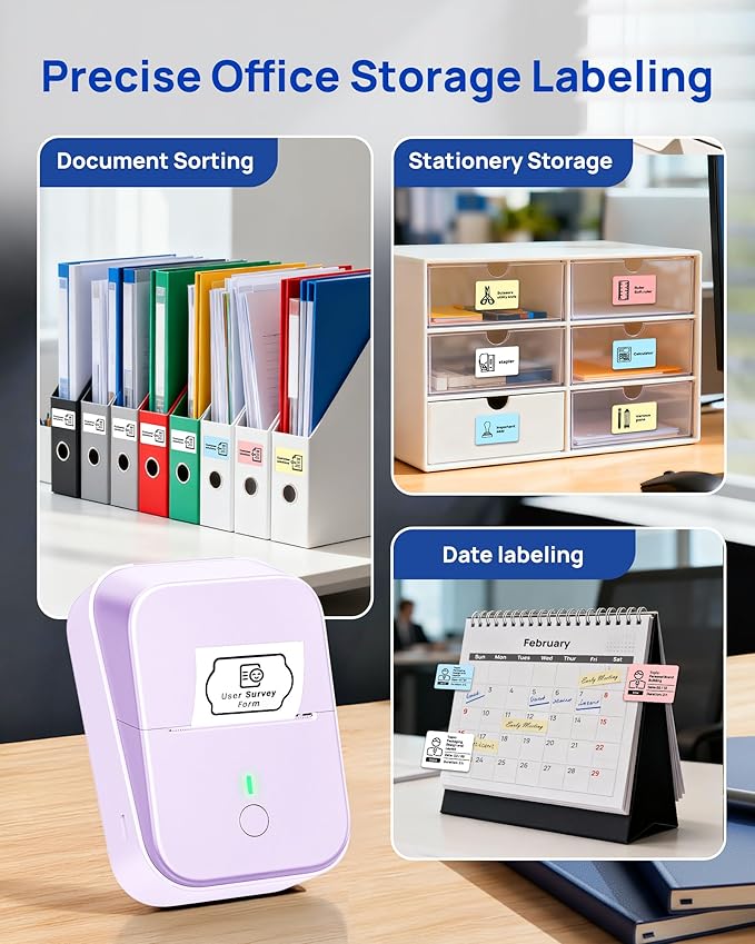 PM260 Label Maker Machine with Tape, 2 Inch Label Tape Maker Bluetooth Label Printer, Inkless Portable Label Maker for Home, Kitchen, School, Office Organization, Purple
