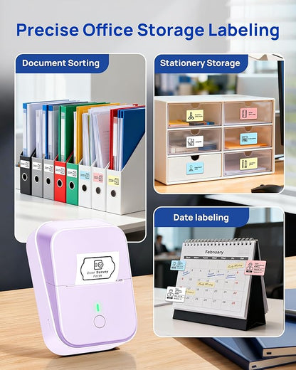 PM260 Label Maker Machine with Tape, 2 Inch Label Tape Maker Bluetooth Label Printer, Inkless Portable Label Maker for Home, Kitchen, School, Office Organization, Purple