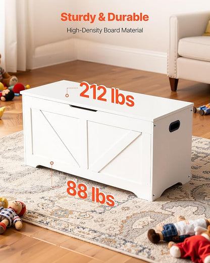 VEVOR Kids Storage Bench, Wooden Toy Box Chest, Large Storage Cabinet with Safety Hinge, Toddlers Storage Bench for Playroom, Living Room or Entryway, Easy Assembly, 38.98 x 15.55 x 18.9 in, White