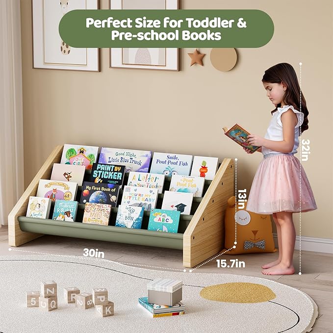 Dayacoco 4-Tier Kids Bookshelf,Montessori Style Book Shelf for Kids Rooms,Extra-Large Children's Bookshelf,Easy to Install Book Shelf for Children's Room or Playroom Storage,Green