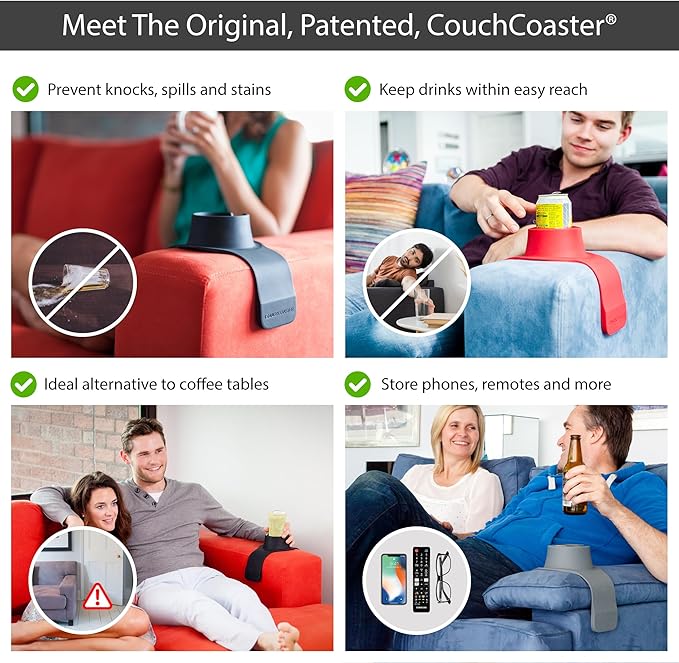 HIT PRODUCTS CouchCoaster® - Original & Patented Armrest Couch Cup Holder, Cool Cream - A Weighted, Silicone, Anti Slip Coaster Stops Spills On Your Sofa, Armchair Or Recliner & Keeps Drinks in Reach