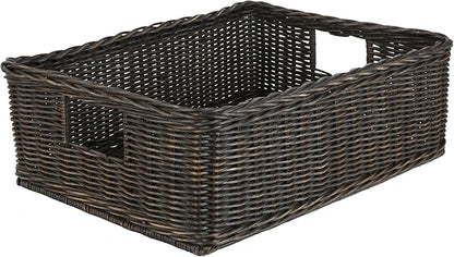 The Basket Lady Under the Bed/Basic Wicker Storage Basket, Large, 22 in L x 16.5 in W x 7 in H, Antique Walnut Brown