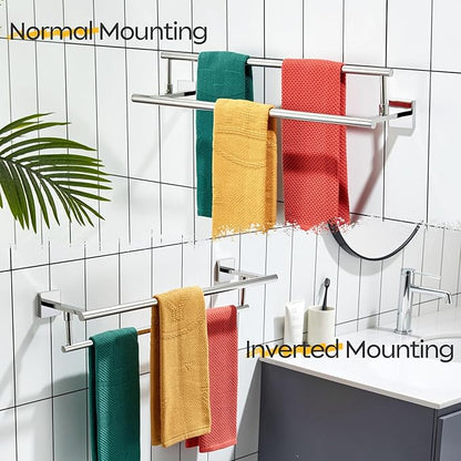 KOKOSIRI Towel Bars 20-Inch Bathroom Double Bath Towel Holder Toilet Kitchen Rack Wall Mounted Polished Chrome Stainless Steel B5009CH-L20