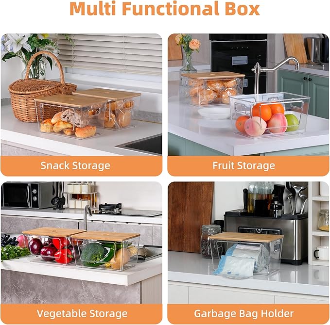 3 Packs Trash Bag Holder,Stackable Trash Bags Dispenser with Bamboo Lid,Extra Large Garbage Bag Holder for Kitchen, Laundry Room,Under Sink Storage Organization