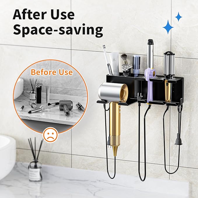 MAYZOLOP Hair Dryer Holder, Hair Tool Organizer, Blow Dryer Hanger Wall Mount for Dryer Hook, Bathroom Space-Saving Blow Dryer Organizer, Curling Irons Storage Wall Mounted