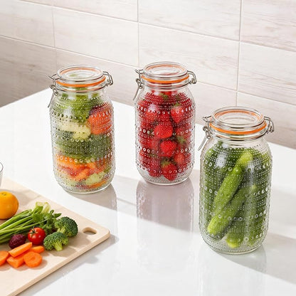 64 Oz Glass Mason Jars with Airtight Lids3 Pack, Wide Mouth Canning Jars with Clip Top Lids for Kitchen Storage Pickling Salad Jams Coffee Beans