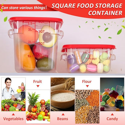 Yungyan 16 Pcs Restaurant Food Storage Containers with Lids Set 2Qt and 4Qt Commercial Restaurant Square Storage Containers Clear Food Cereal Container for Kitchen Freezer (Red Lids)