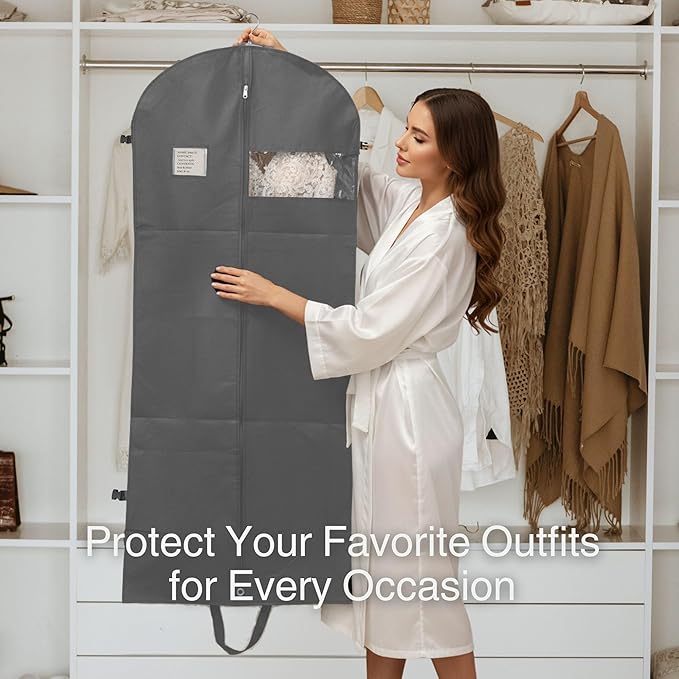 Party Bargains Garment Bag 59-Inch – Non-Woven Hanging Clothes Storage Cover for Suits, Dresses & Coats, Zippered for Closet or Travel (Gray)