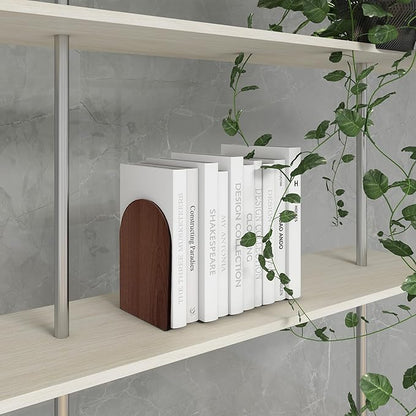Walnut Wood Book Ends for Shelves - Hand Polished Edges, Non-Skid Bookends for Heavy Duty Book Holders Office Desk Shelves Decorative Book Organizer, 6.69"H x 4.72"W x 3.94"L (3 Pairs)