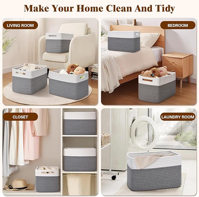 Storage Baskets for Organizing, 4 Pack Storage Baskets for Shelves, Woven Basket for Shelves, Closet Organization, Rectangle Organizer Basket Gifts Empty, 13"Lx8.7"Wx7.9"H Decorative Bins with Handles