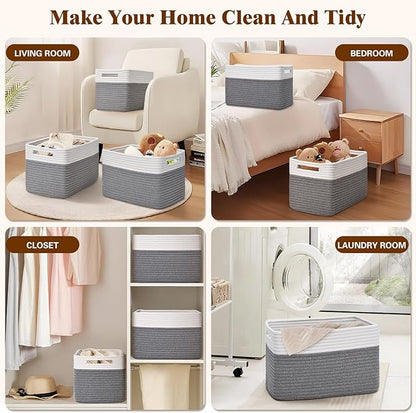 Storage Baskets for Organizing, 4 Pack Storage Baskets for Shelves, Woven Basket for Shelves, Closet Organization, Rectangle Organizer Basket Gifts Empty, 13"Lx8.7"Wx7.9"H Decorative Bins with Handles