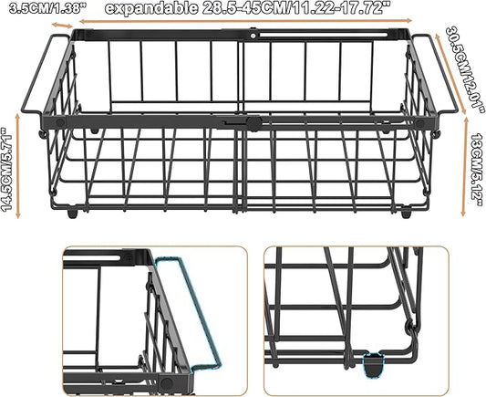 UMDONX Freezer Organizer Bins – Expandable from 11.2" to 17.7", Fit 5–10 Cu.Ft Chest Freezer, Hanging Storage Baskets for Deep Freezer, Easy Slide Access, 1 Pack (Black)