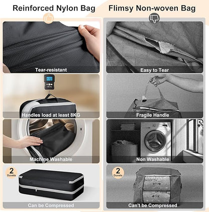 Easortm Comforter Storage Bag - Large Capacity Bedding Storage Bags Ultra Space Saving Self Compression Organizer, Washable Compression Bags for Storage Comforter Blanket Duvet Pillow, 2-Pack, Black