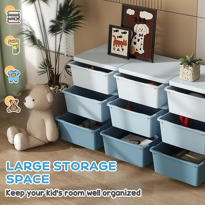 Qaba 3 Tier Kids Storage Unit, Toy Organizers and Storage with 9 Drawer Chest for Kids Bedroom Nursery Kindergarten Living Room for Boys Girls Toddlers, Blue