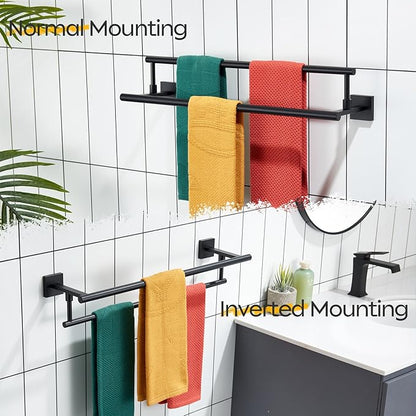 KOKOSIRI Bathroom Towel Bars 24-Inch Double Towel Rails Matte Black Towel Holder for Kitchen Garage Wall Mount Stainless Steel B5009BK-L24