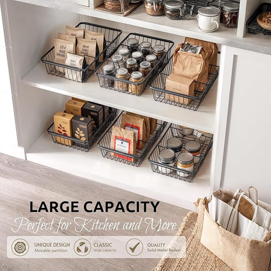 【2 PACK】Wire Baskets for Organizing,14-Inch Metal Basket Movable Partition,Wire Baskets for Pantry&Kitchen, bathroom, cabinets, tabletop, etc