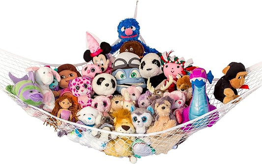 Lilly's Love Large Stuffed Animal Hammock | Corner Hanging Organizer, Toy Storage, Stuffed Animal Storage Net | Made From Quality Fishing Net, Holds 12lbs | 79"x63"x63" (White)