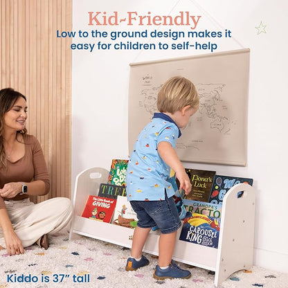 ECR4Kids 3-Shelf Floor Book Display with Handles, 36in, Childrens Furniture, White Wash