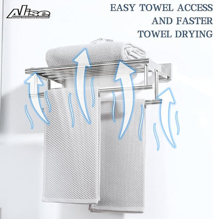 Alise Towel Rack,Towel Hanger Towel Shelf with Double Towel Bars for Bathroom Lavatory,16 Inch SUS 304 Stainless Steel Wall Mount Towel Holder,Polished Chrome