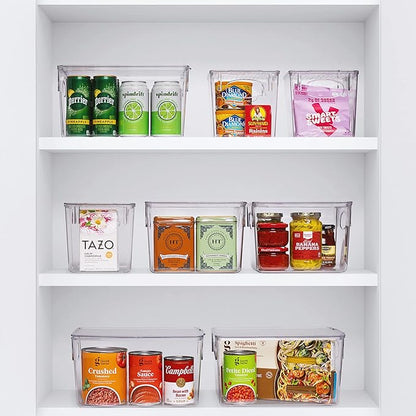 Sorbus Medium Clear Plastic Storage Bins for Shelves, Clothes, with Handle - Clear Storage Bins, Drawer, Shelf, Closet, Pantry, Fridge, Freezer Organizer Bins, Closet Organizers and Storage (4 pack)