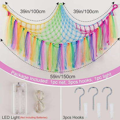 FIOBEE Stuffed Animals Net or Hammock with LED Light, Toy Hammock Hanging Stuffed Animals Storage Organizer Holder Room Décor for Nursery Kids Bedroom